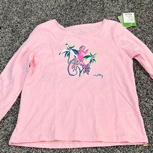 Lilly Pulitzer Pink Long Sleeve Tee with Tropical Design